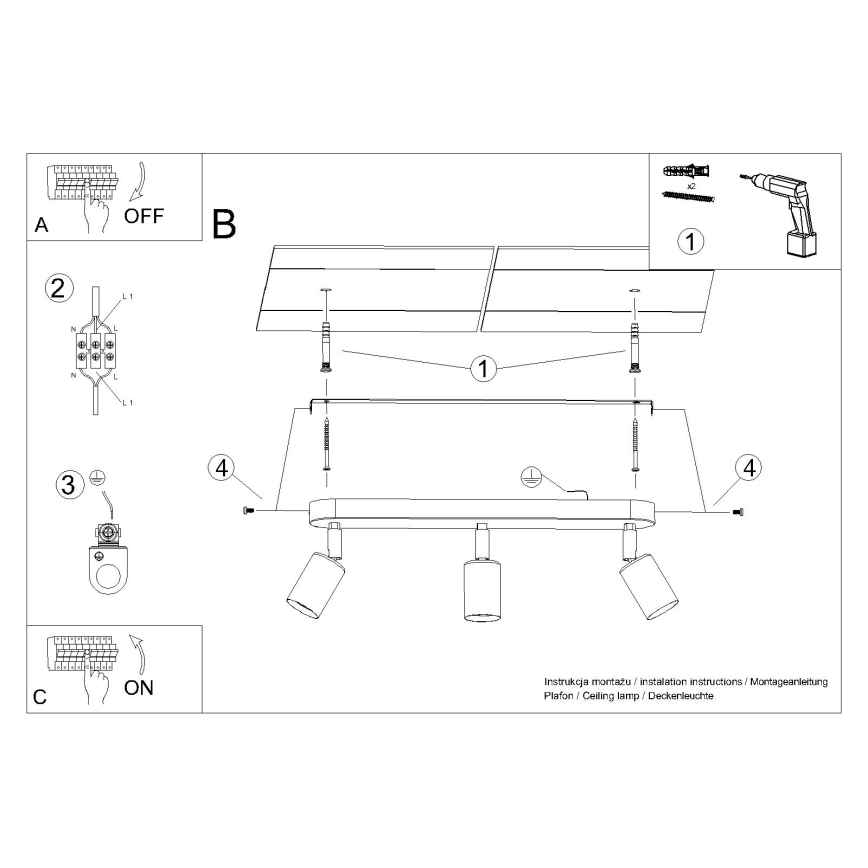 Lampada da soffitto FORNES 3xE27/60W/230V nero
