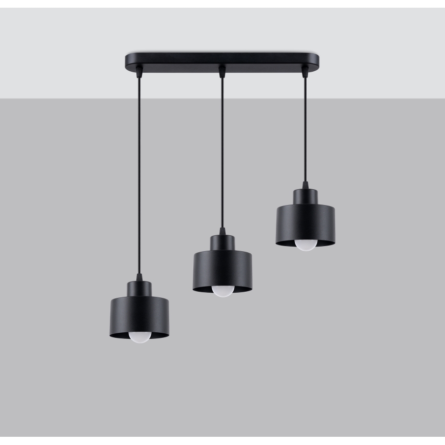 Deckenleuchte an Seil SAVAR 3xE27/60W/230V schwarz