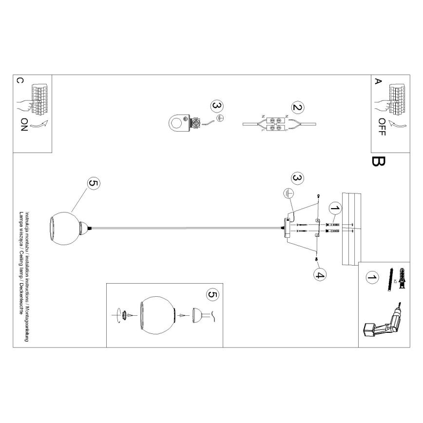 Lampadario a cavo ALINO 1xE27/60W/230V nero