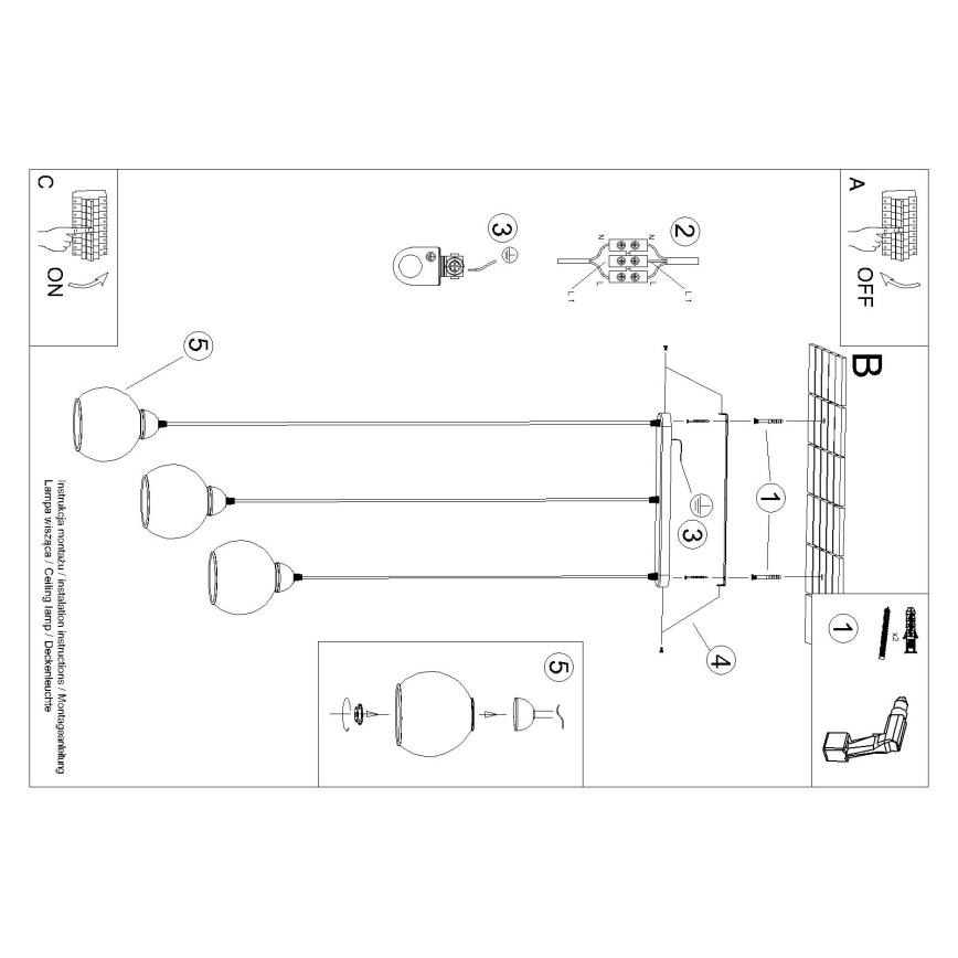 Deckenleuchte an Kabel ALINO 3xE27/60W/230V schwarz