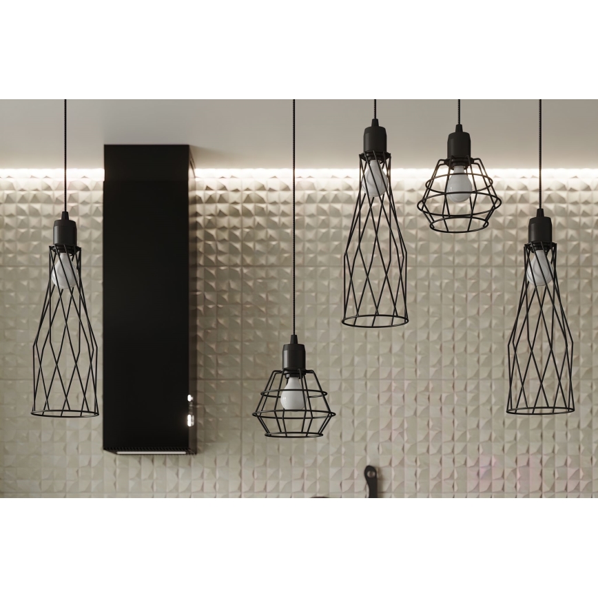 Lampadario a sospensione con filo SUBA 4xE27/15W/230V nero