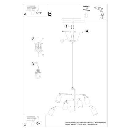 Lampadario a sospensione con filo LEMMI 6xGU10/10W/230V bianco