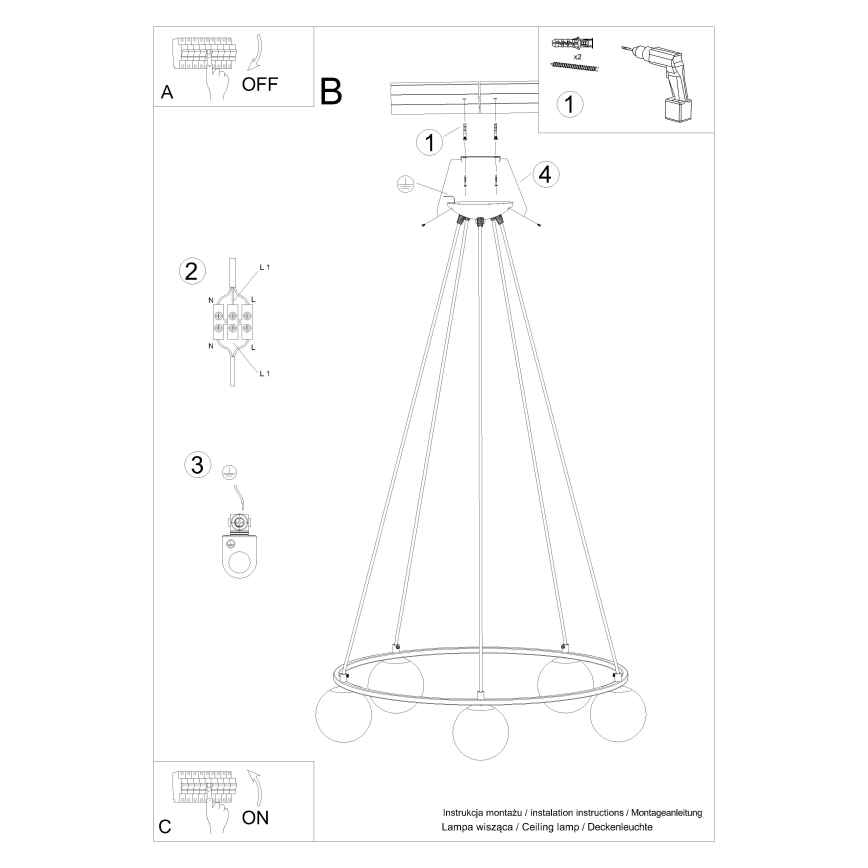 Suspension filaire YOLI 5xG9/8W/230V noir