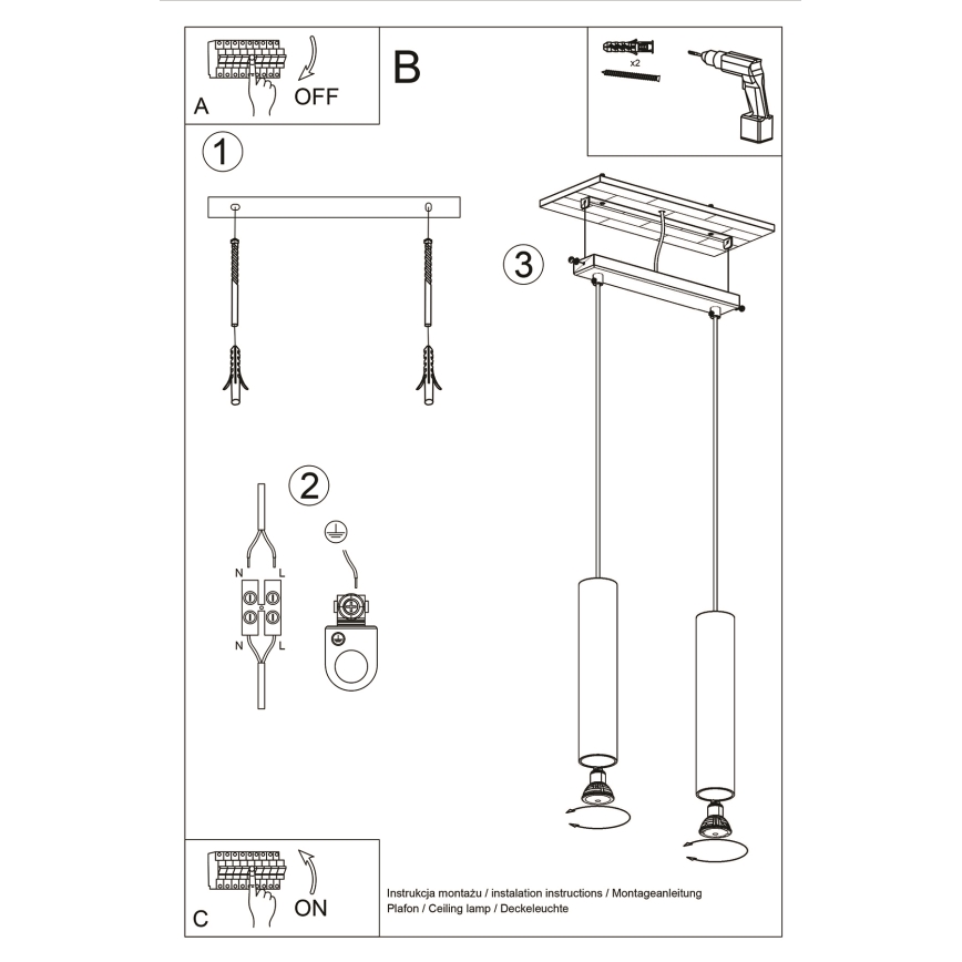 Lampadario a sospensione con filo LAGOS 2xGU10/10W/230V oro