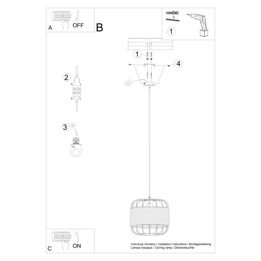 Hängeleuchte an Schnur FOST 1xE27/15W/230V