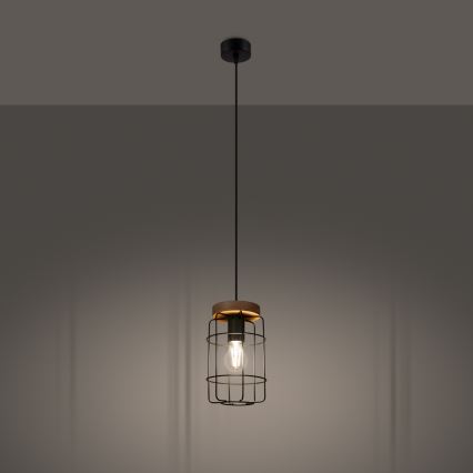 Lampadario a sospensione con filo GOTTO 1xE27/15W/230V nero/faggio