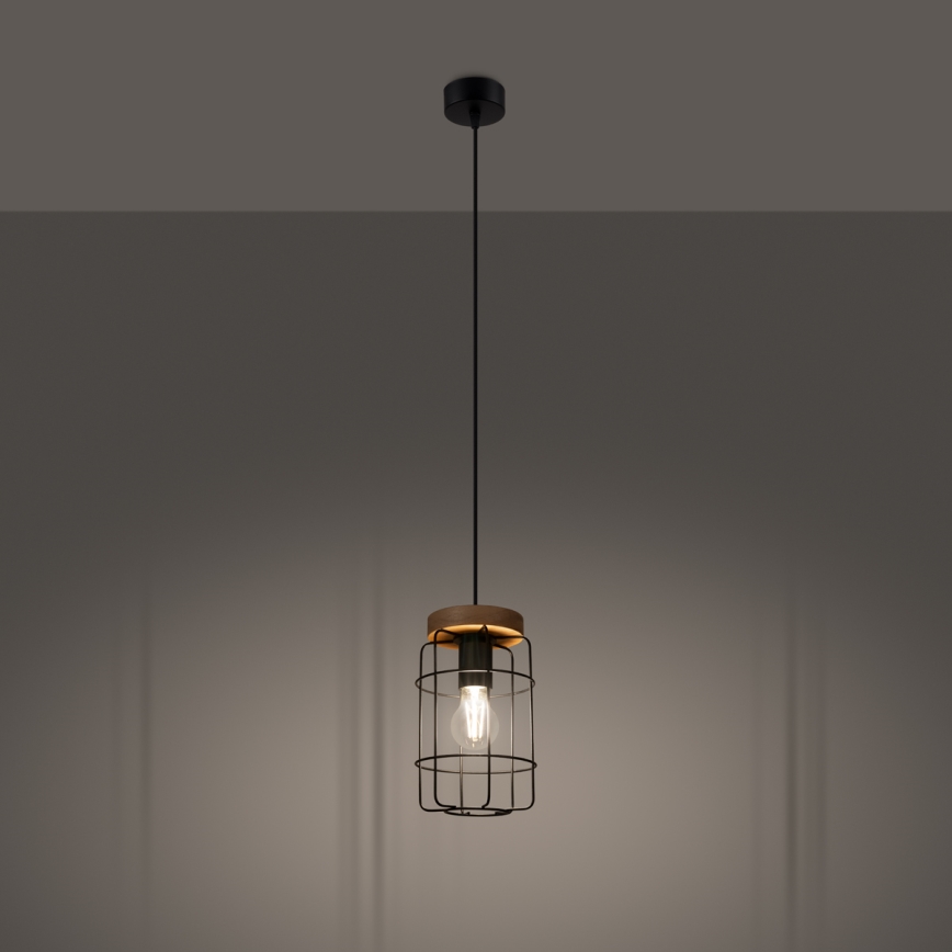 Lampadario a sospensione con filo GOTTO 1xE27/15W/230V nero/faggio