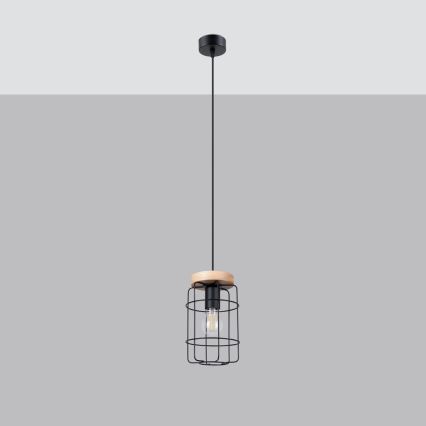 Lampadario a sospensione con filo GOTTO 1xE27/15W/230V nero/faggio