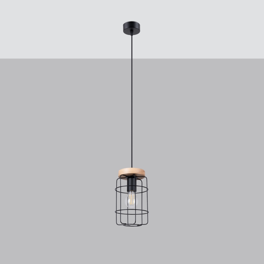 Lampadario a sospensione con filo GOTTO 1xE27/15W/230V nero/faggio