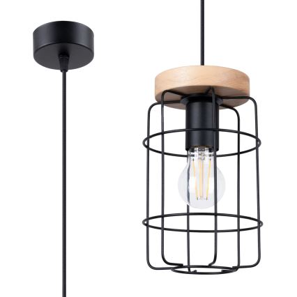 Lampadario a sospensione con filo GOTTO 1xE27/15W/230V nero/faggio