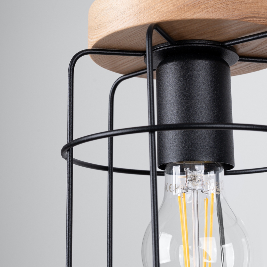 Lampadario a sospensione con filo GOTTO 1xE27/15W/230V nero/faggio