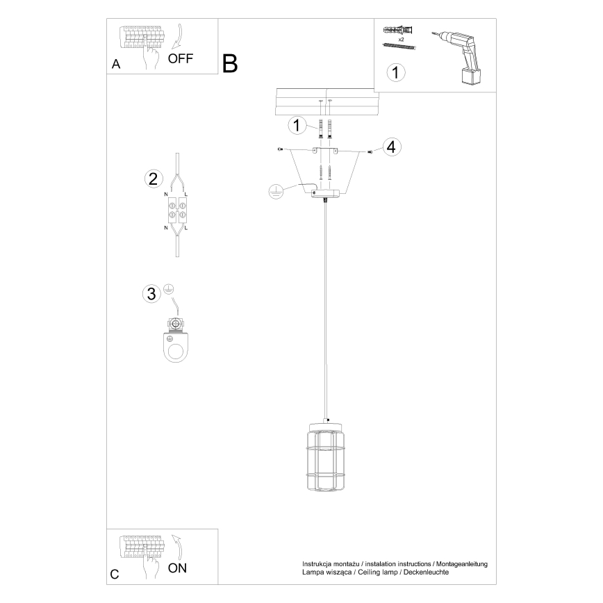 Suspension filaire GOTTO 1xE27/15W/230V noir/hêtre