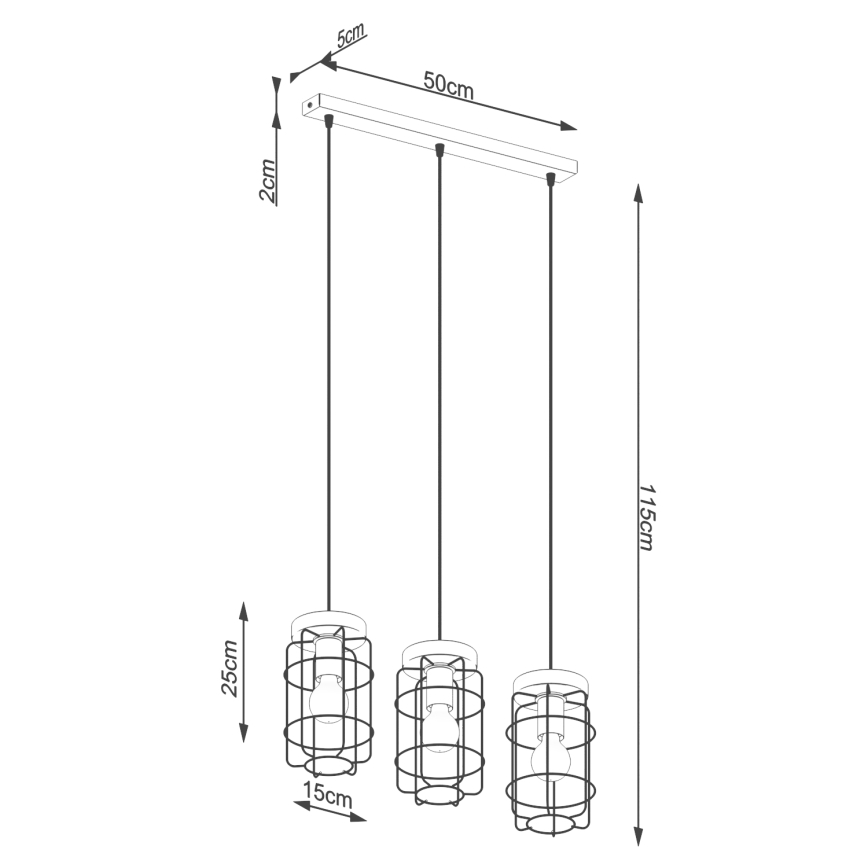 Lampadario a sospensione con filo GOTTO 3xE27/15W/230V nero/faggio