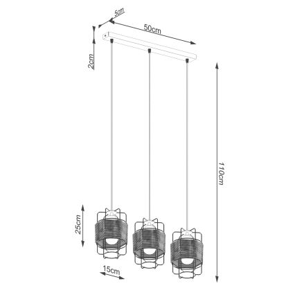 Lampadario a sospensione con filo GIZUR 3xE27/15W/230V