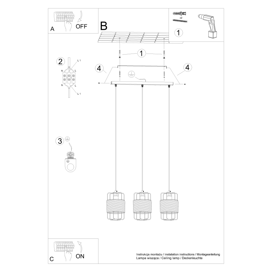 Lampadario a sospensione con filo GIZUR 3xE27/15W/230V