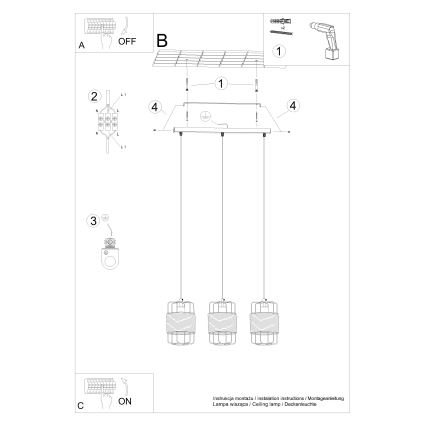 Suspension filaire GIZUR 3xE27/15W/230V