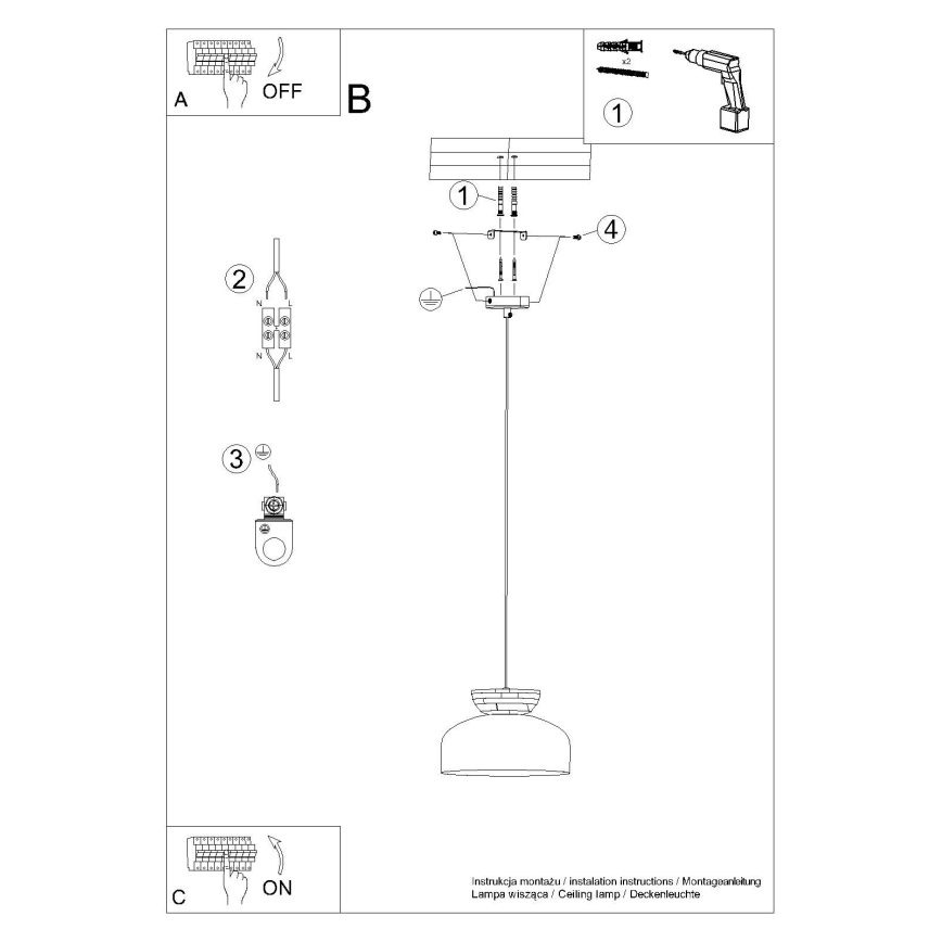 Lampadario a sospensione con filo MARION 1xE27/15W/230V diametro 29,5 cm nero