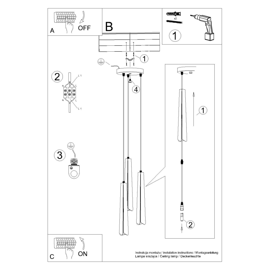 Suspension filaire PRYSM 3xG9/8W/230V noir