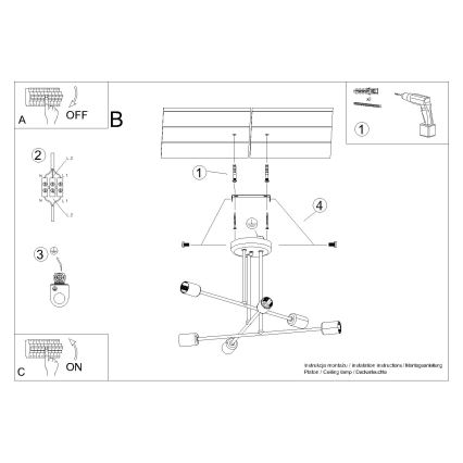 Lampadario a sospensione con supporto rigido NORAH 6xE27/15W/230V nero