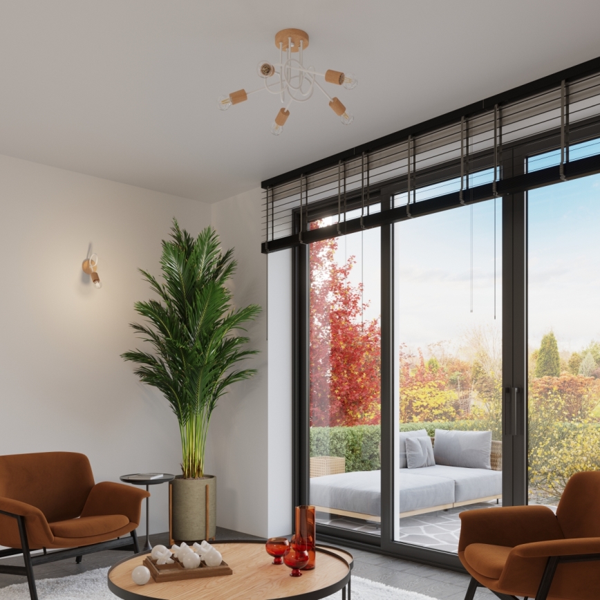 Applique EMBER 1xE27/15W/230V bianco/beige/faggio