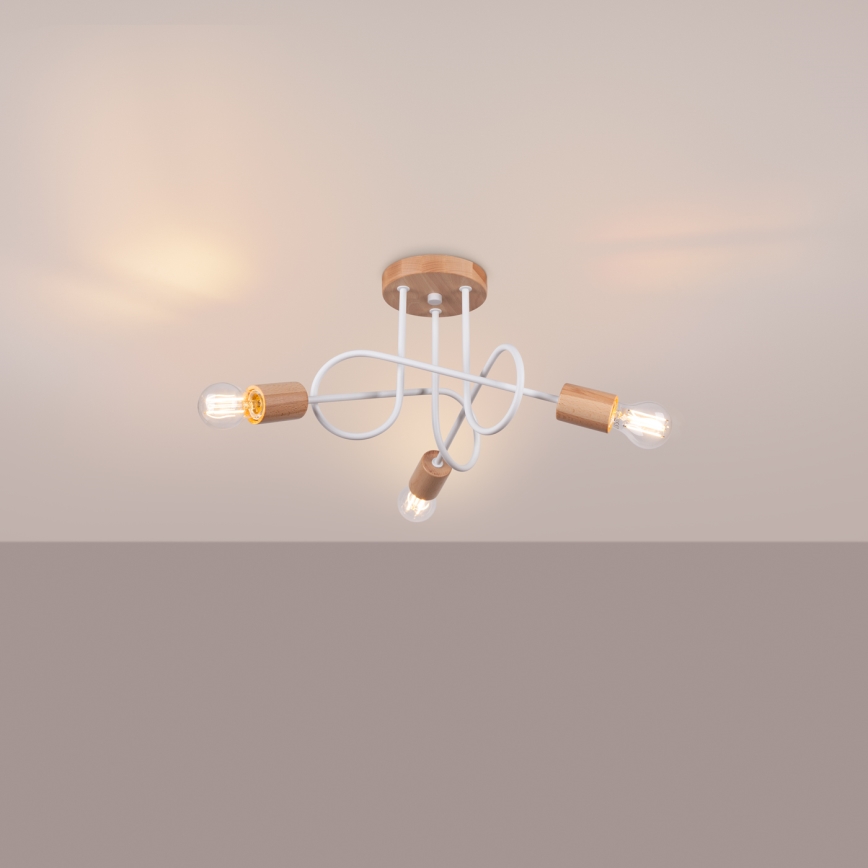 Aufbauleuchte EMBER 3xE27/15W/230V weiß/beige/Buche