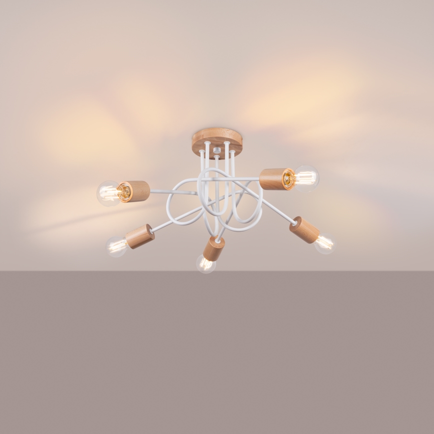 Lampadario a plafone EMBER 5xE27/15W/230V bianco/beige/faggio
