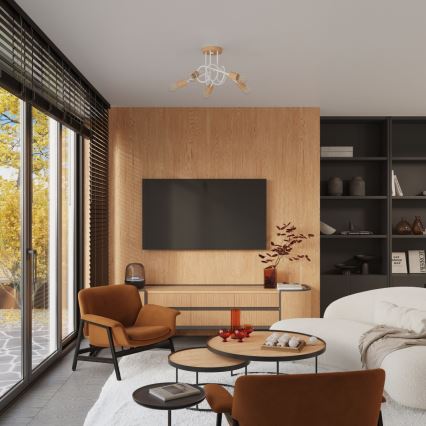 Plafonnier EMBER 5xE27/15W/230V blanc/beige/hêtre