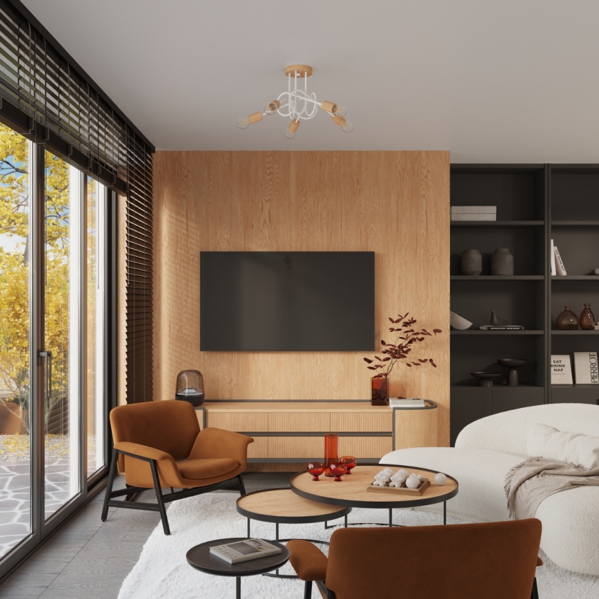 Plafonnier EMBER 5xE27/15W/230V blanc/beige/hêtre