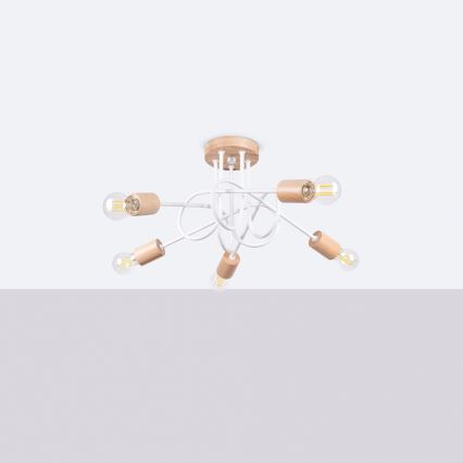 Plafonnier EMBER 5xE27/15W/230V blanc/beige/hêtre