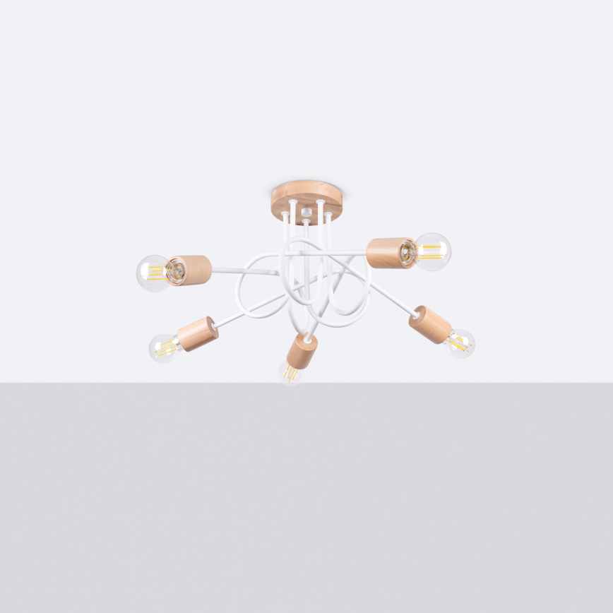 Plafonnier EMBER 5xE27/15W/230V blanc/beige/hêtre