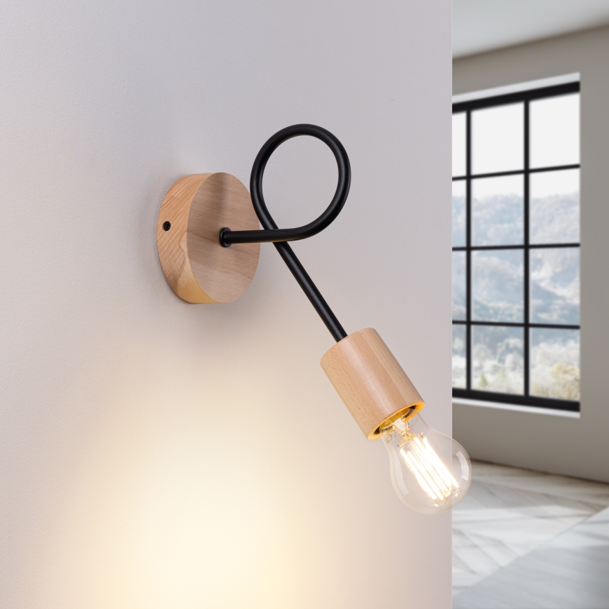 Applique EMBER 1xE27/15W/230V nero/beige/faggio