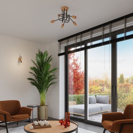 Applique EMBER 1xE27/15W/230V nero/beige/faggio