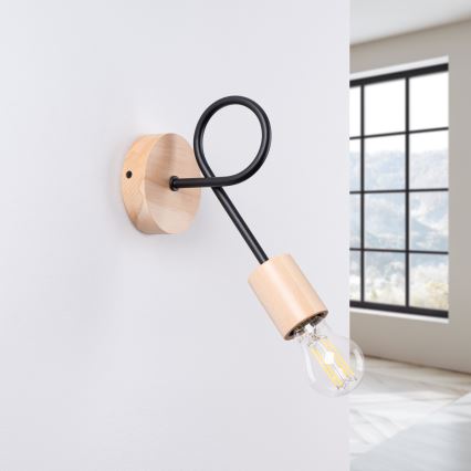 Applique EMBER 1xE27/15W/230V nero/beige/faggio