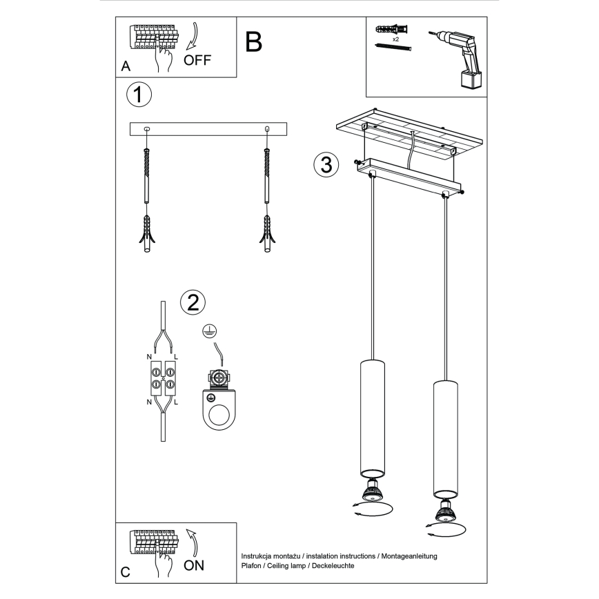 Lampadario a sospensione con filo LAGOS 2xGU10/10W/230V verde