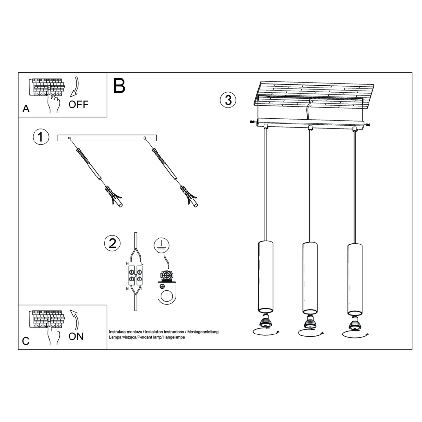 Lampadario a sospensione con filo LAGOS 3xGU10/10W/230V verde