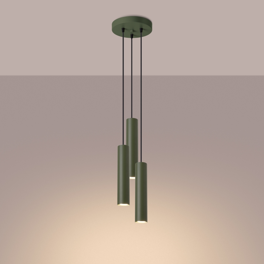 Lampadario a sospensione con filo LAGOS 3xGU10/10W/230V verde