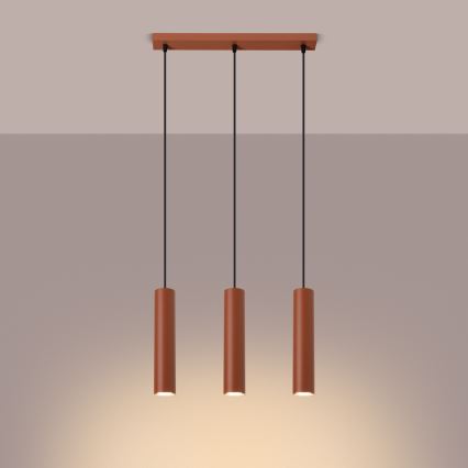 Lampadario a sospensione con filo LAGOS 3xGU10/10W/230V rosso