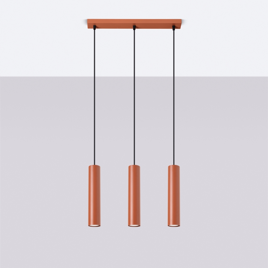 Lampadario a sospensione con filo LAGOS 3xGU10/10W/230V rosso