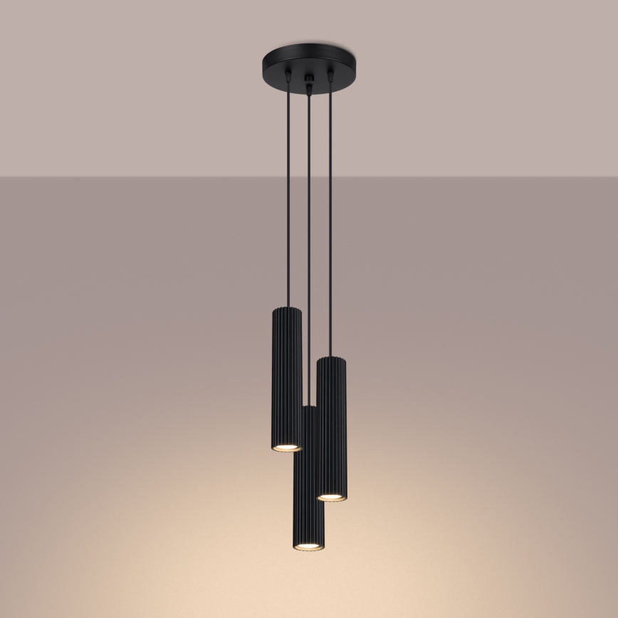 Lampadario a sospensione con filo KARBON 3xGU10/10W/230V nero