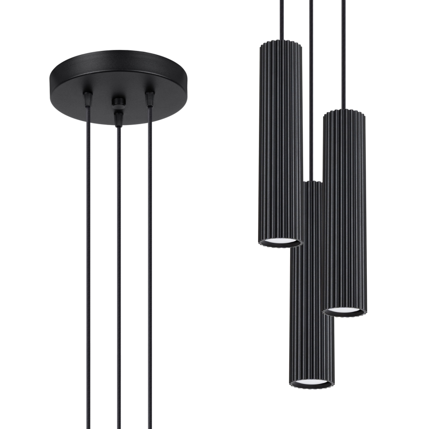 Lampadario a sospensione con filo KARBON 3xGU10/10W/230V nero