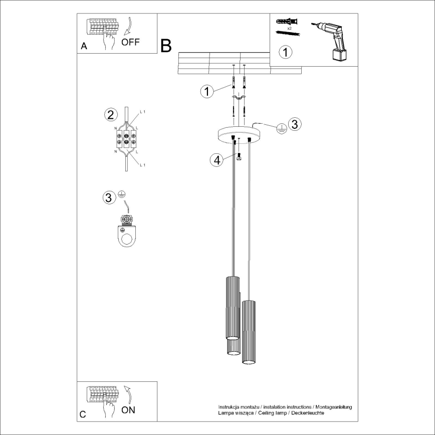 Suspension filaire KARBON 3xGU10/10W/230V noir