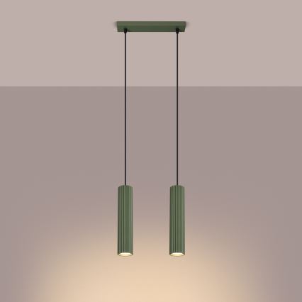 Lampadario a sospensione con filo KARBON 2xGU10/10W/230V verde