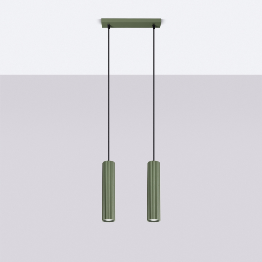 Lampadario a sospensione con filo KARBON 2xGU10/10W/230V verde