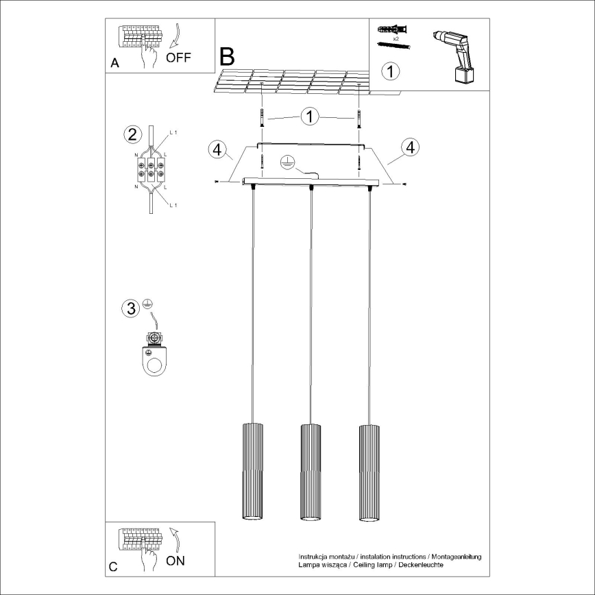 Suspension filaire KARBON 3xGU10/10W/230V rouge