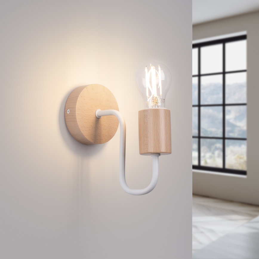 Applique TIMBO 1xE27/15W/230V bianco/beige/faggio