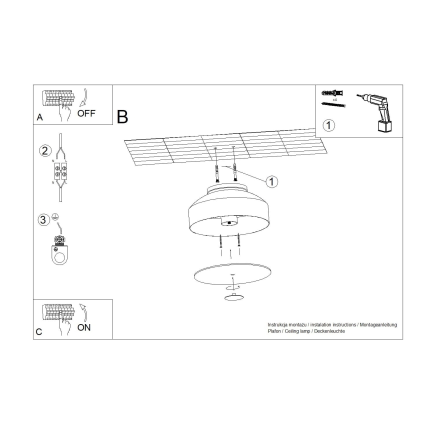 Plafonnier OMIQ 4x E27, 15 W, 230 V, Ø 30 cm, noir