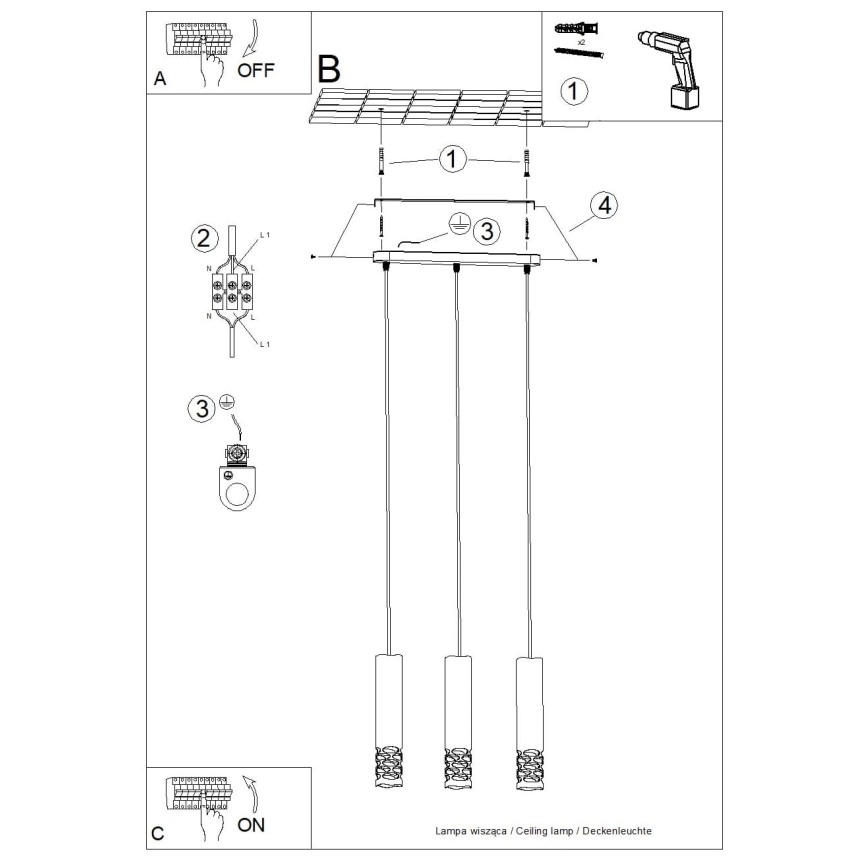 Lampadario a sospensione con filo LIRO 3xGU10/10W/230V bianco