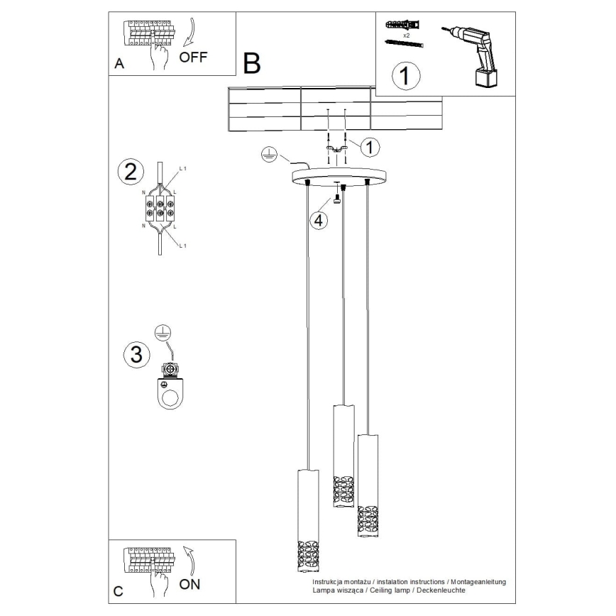 Suspension filaire LIRO 3xGU10/10W/230V blanc