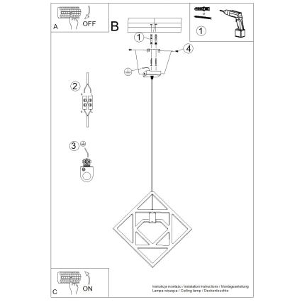 Suspension filaire CARO 1xE27/15W/230V hêtre