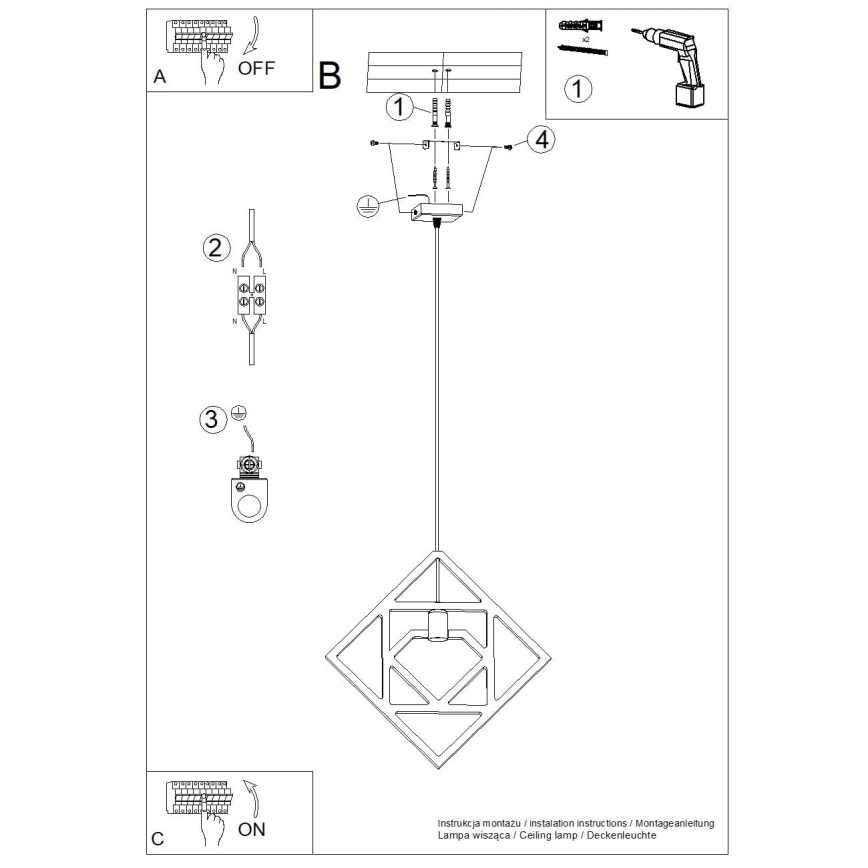 Suspension filaire CARO 1xE27/15W/230V hêtre